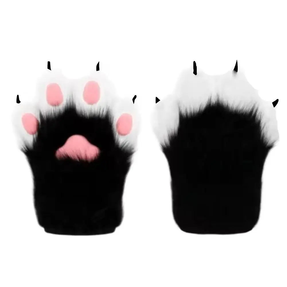 Cartoon Cosplay Furry Cat Paw Mittens Kawaii Squeaky Kigurumi Fursuit Thicken Warm Plush Cat Claw Gloves Gifts Oasis Select L Black Pink