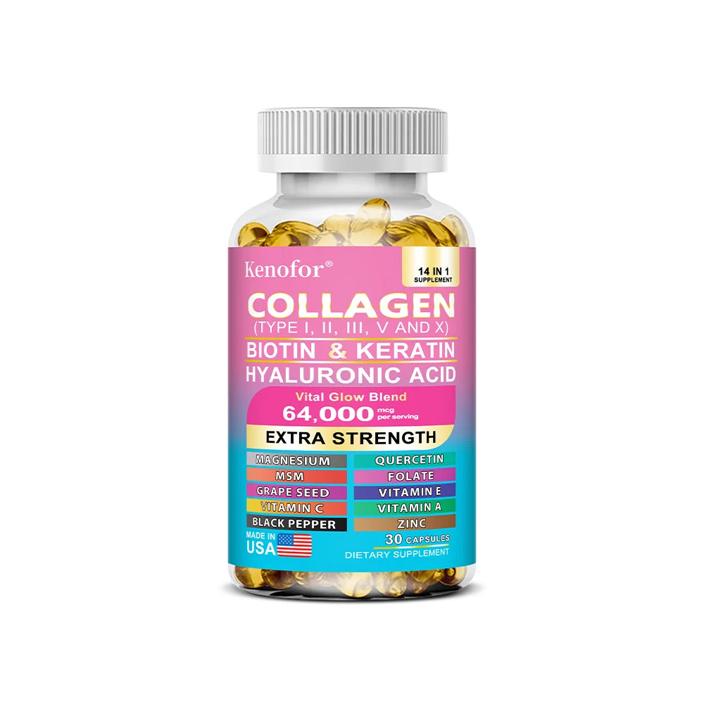 14 IN 1 Collagen Capsules - Biotin & Keratin Skin Care Product Booster Anti Aging Whitening Skin Nail and Hair Care Supplement Oasis Select 30count-1 bottle
