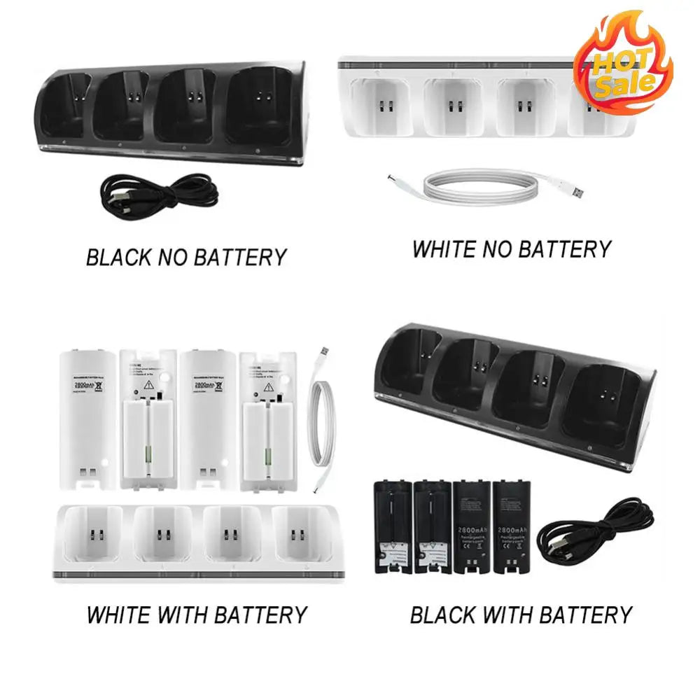 4 Port Charger Charging Stand Dock Station for WII Game Console Battery Powered Oasis Select