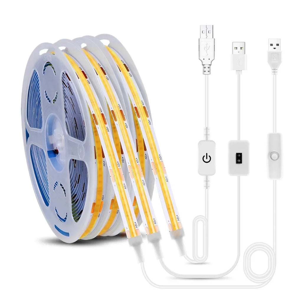 1-8pcs USB 5V COB LED Strip Light With Hand Sweep Sensor/Touch Dimmer/Key Switch LED Tape DIY Bedroom Kitchen Cabinet Backlight Oasis Select