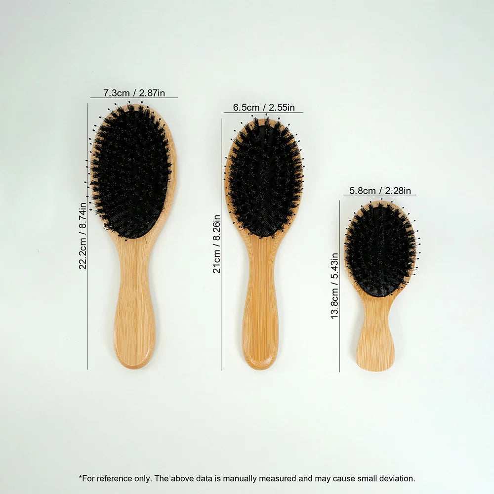 Natural Bamboo Comb Boar Bristle Hair Brush Portable Wooden Air Cushion Comb Scalp Detangler Haircomb Salon Styling Hair Tools Oasis Select