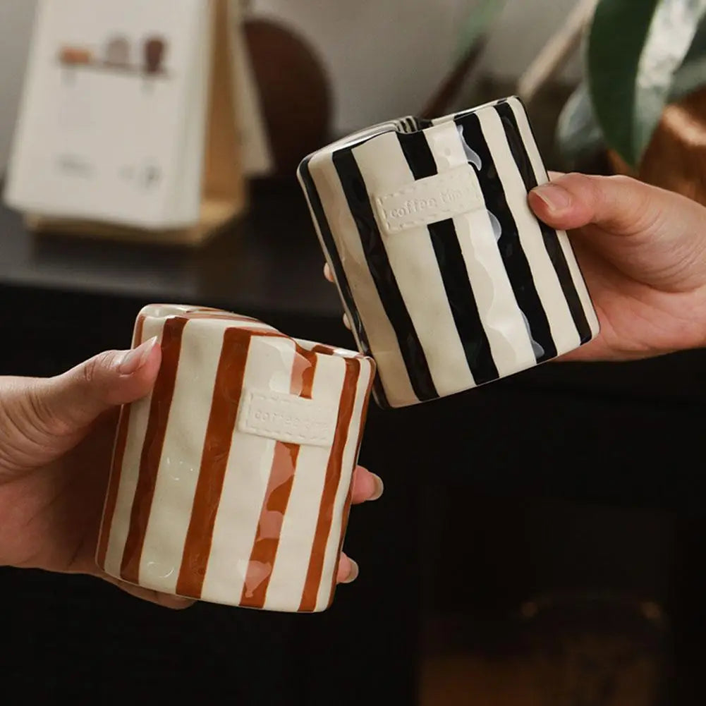 Modern Striped Ceramic Coffee Cup Hand Painted Simple Flower Tea Cup Home Breakfast Milk Mug Couple Mug Birthday Gift Home Decor Oasis Select