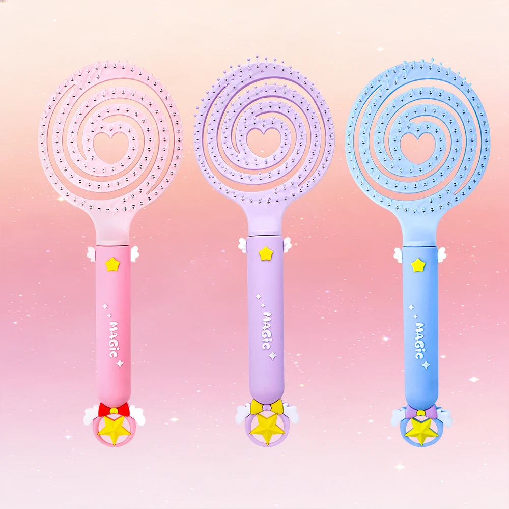 Magic Star Wand Spiral Hollow Comb – Flexible Bristles, 3 Colors Hair Styling Comb Oasis Select