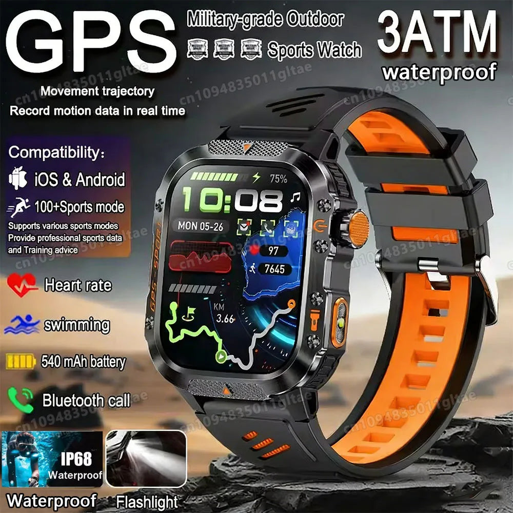 Military-Grade Smartwatch – Bluetooth Call, Flashlight & 100+ Sports