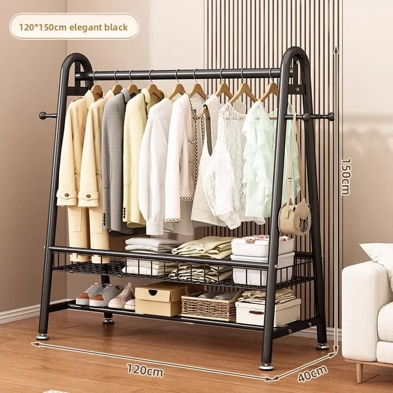 Simple Coat Rack Floor-to-ceiling Indoor Drying Rack Storage Rack Household Bedroom Floor-to-ceiling Clothes Rack Hanger Oasis Select Black 120-150-B