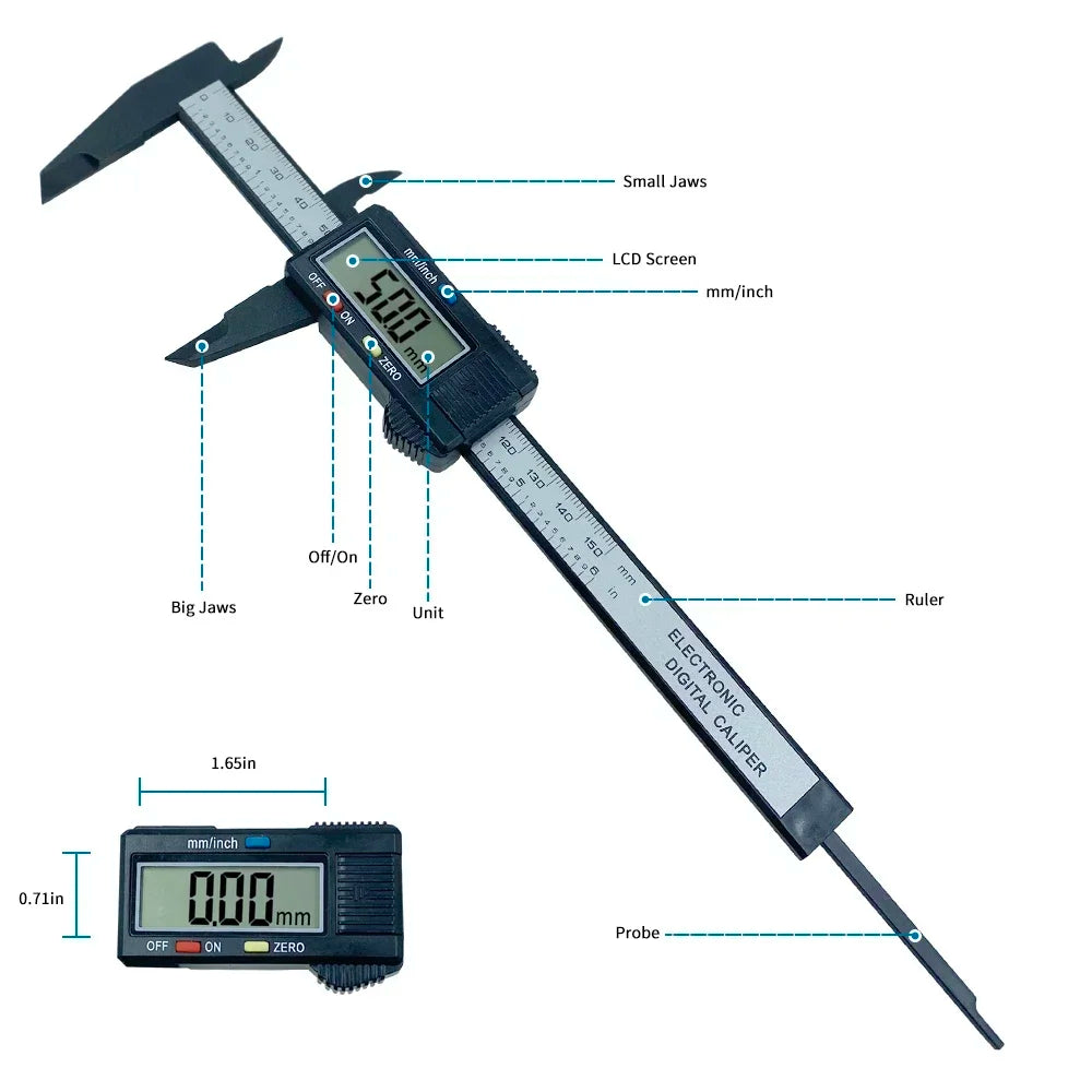 150mm Electronic Digital Caliper Carbon Fiber Dial Vernier Caliper Gauge Micrometer Measuring Tool Digital Ruler Plastic Caliper Oasis Select