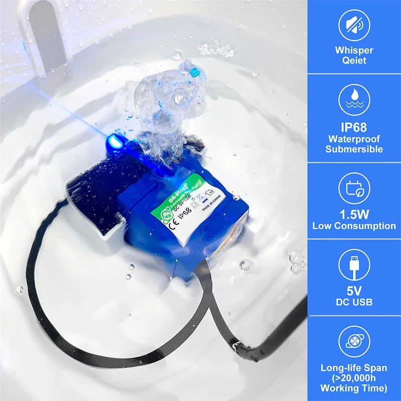 Pet USB Water Pump LED Light Pet Cat Water Fountain Motor Accessories Replacement for Cat Flowers Drinking Bowl Water Dispenser Oasis Select