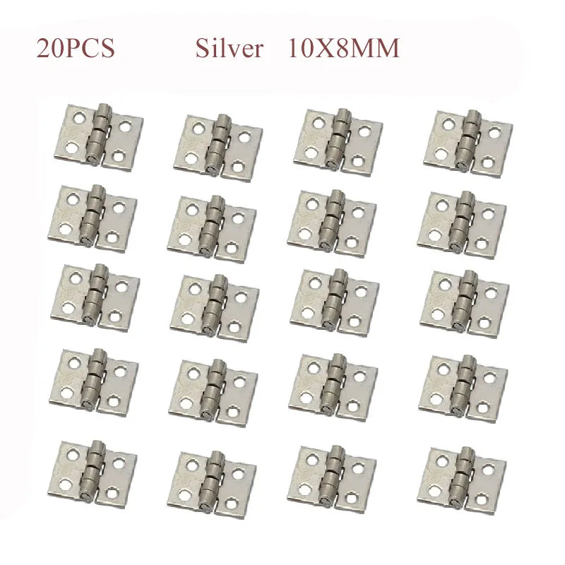 20pcs 10x8mm Tiny Gold/Silver Mini Small Metal Hinge For 1/12 House Miniature Cabinet Dollhouse Furniture Fittings Home Hardware Oasis Select 20PCS 10X8mm silver