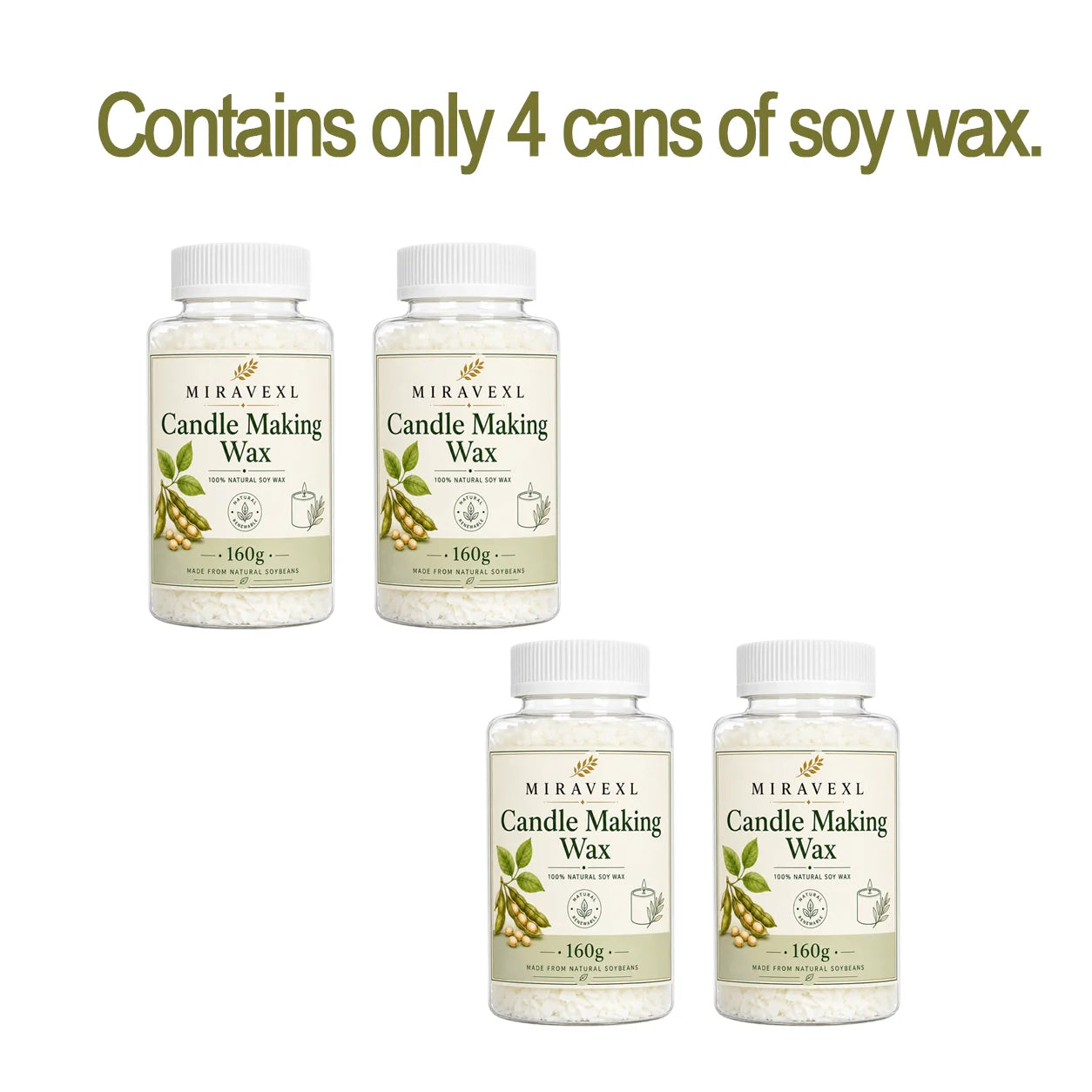 MIRAVEXL Soy Candle Wax 160g or Pearl Powder, DIY Wax Flakes and Shimmer Pigment for Candle Making, Wax Melts Home Crafts Supply Oasis Select 4 bottles