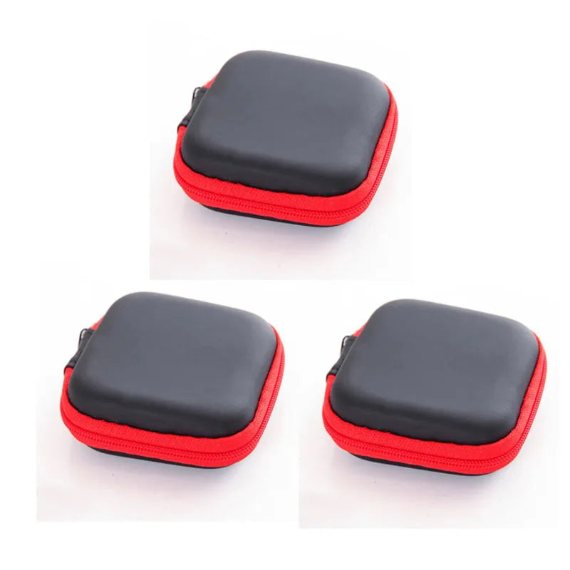 1/3Pcs Zipper Storage Bag For Wired Earphone Data Cable Mini Portable Small Square Bag For AirPods Key Money Bag Protector Case Oasis Select 3pcs Red