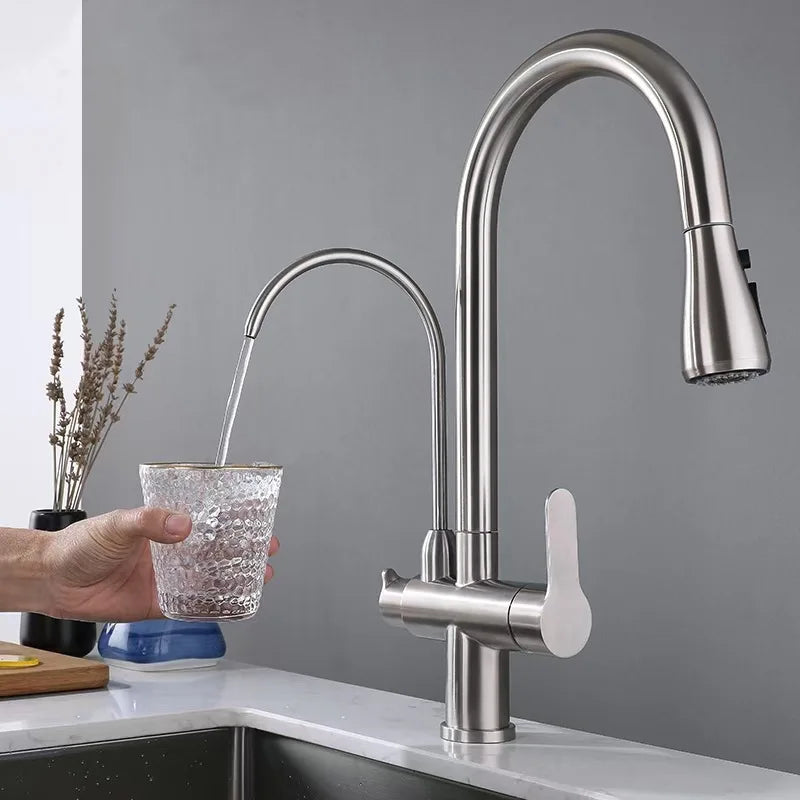 304 stainless steel kitchen draw-type three-in-one wiredrawing faucet cold and hot purified water direct drinking vegetable basi Oasis Select