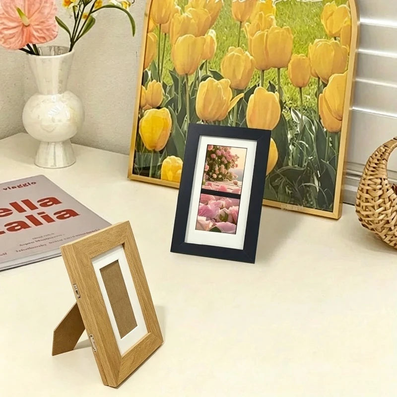 Retro Solid Wood Photo Display Frame 10x15 Cm Hollow Three Dimensional Dual Use Ornament Wall Mount and Tabletop Standing Decor Oasis Select