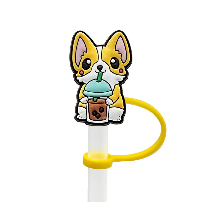 8mm/0.32in Straw Cover Cap Silicone Cute Animals Milk Tea Straw Protector Cover Straw Tip Topper for Stanley 30&40oz Tumbler Oasis Select Style 8