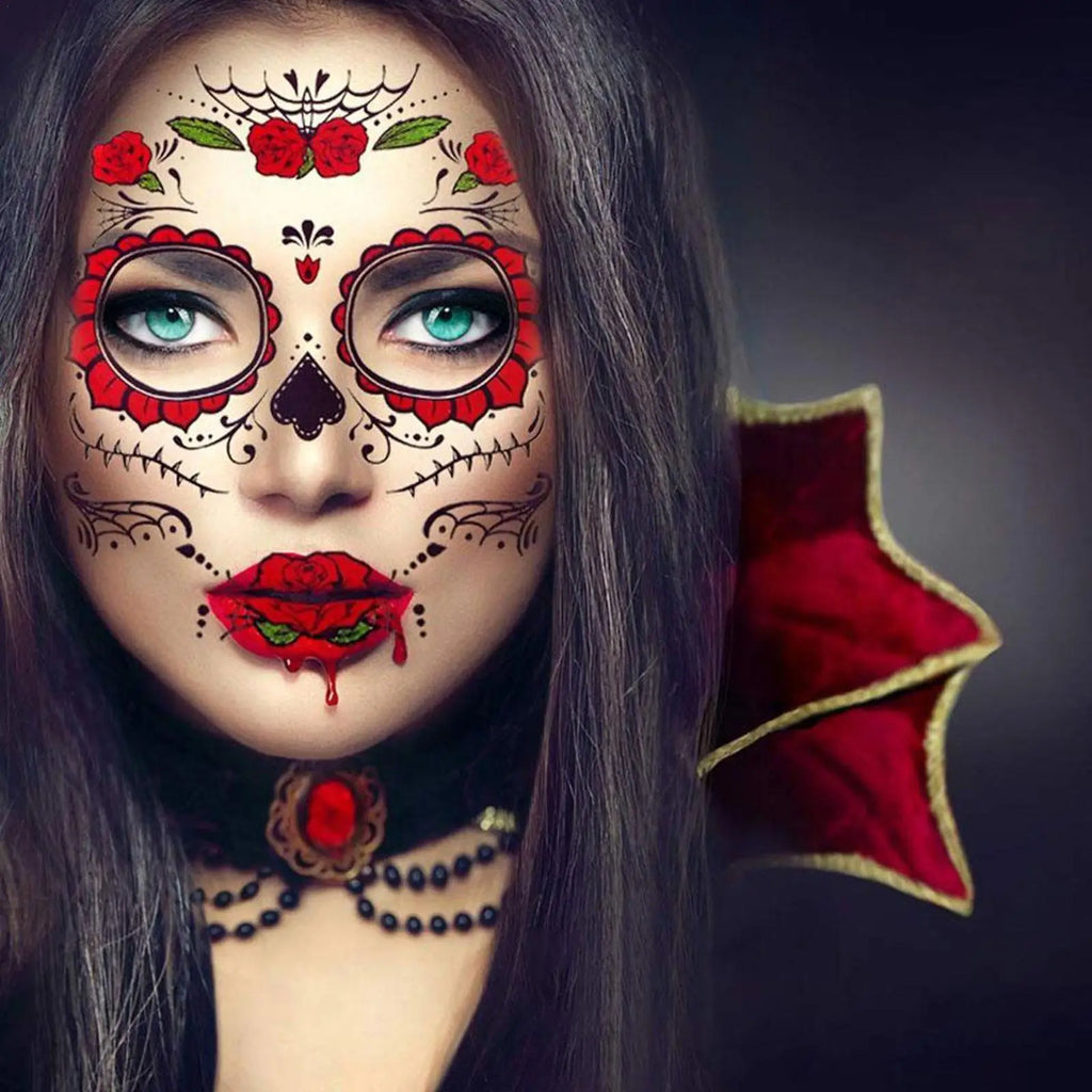 Halloween Skull Face Temporary Tattoo Stickers – Day of Dead Temporary Face Tattoo Oasis Select