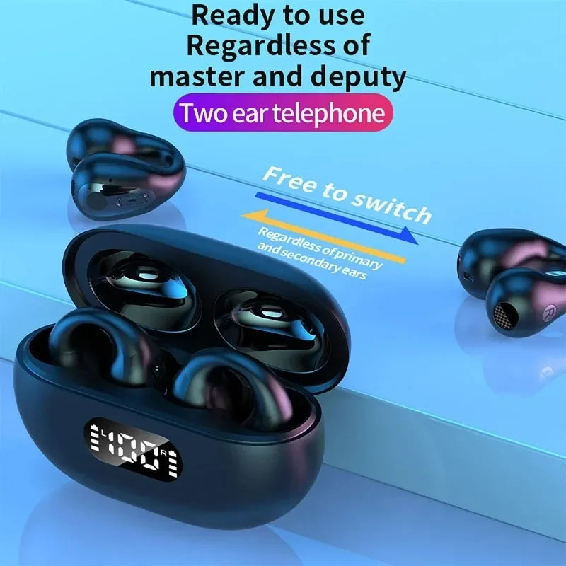 NEW TWS Q80 Wireless Headphones Bluetooth 5.3 Bone Conduction Earphones Earclip Design Touch Control Led Earbuds Sports Headsets Oasis Select