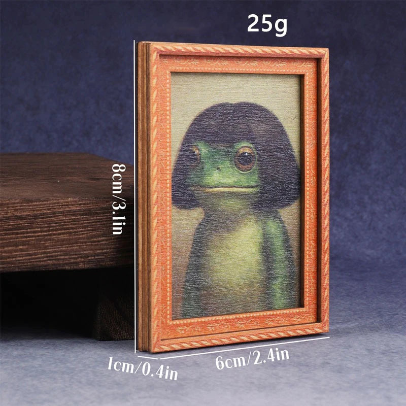 1Pc Mini Wooden Photo Frame Frog Fridge Magnet Funny Green Frog & Haircut Modern Kitchen Decor Refrigerator Ornament Oasis Select