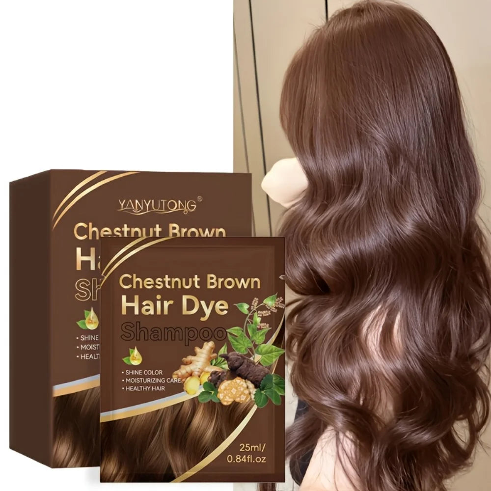 Bag of 3-in-1 Instant Hair Color Shampoo, DIY Hair Color Herbal Color Treatment, 25ml Hair Color Sachet Oasis Select chestnut brown 10 sachets