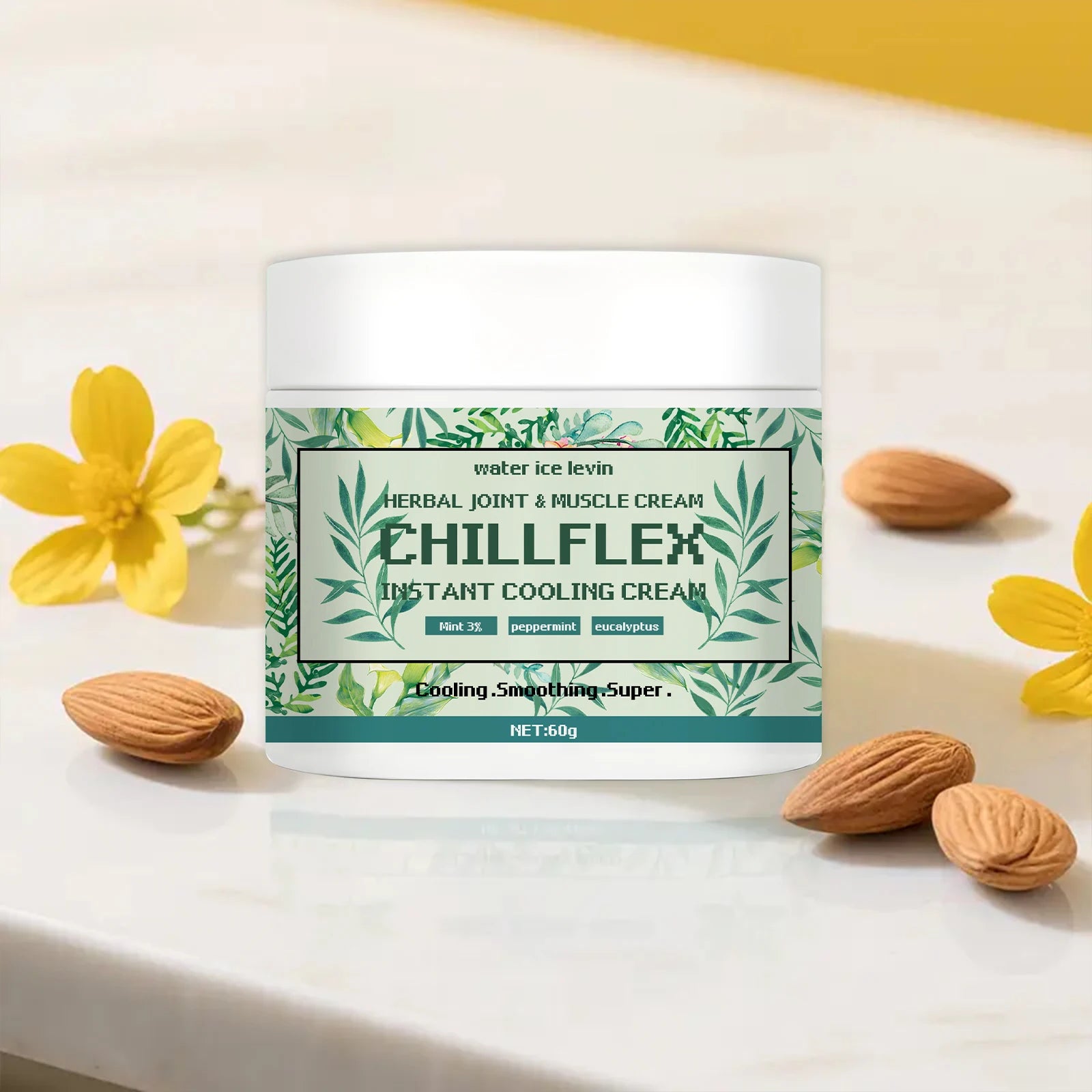 Water Ice Levin CHILLFLEH Cream: Instant Cooling Herbal Relief with Mint & Eucalyptus for Joints & Muscles. 60g. Oasis Select