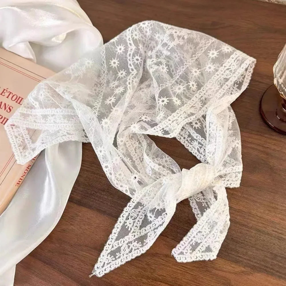 New French Style Triangle Scarf Small Flowers Fabric Turban Bandana Hair Accessories Lace Hair Bands for Spring Summer Oasis Select 33