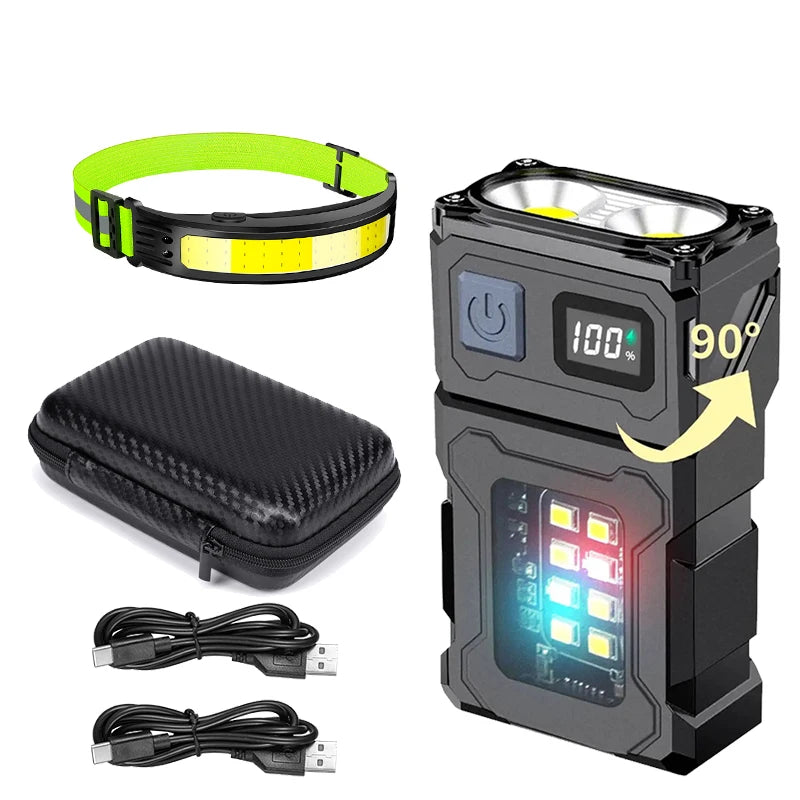 Portable LED Flashlight Super Bright Mini Rechargeable LED Tail Magnet Torch with COB Side Emergency Light for Camping Hiking Oasis Select Set B