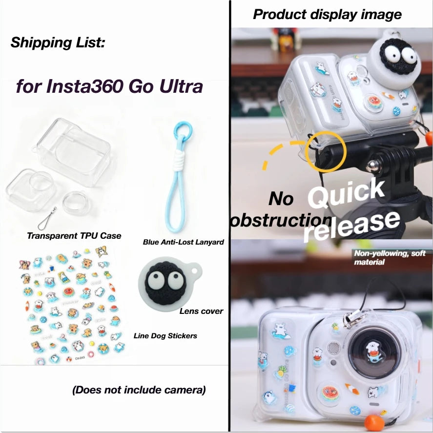 TPU Protective Case for Insta360 Go Ultra + Lens Cap & Lanyard