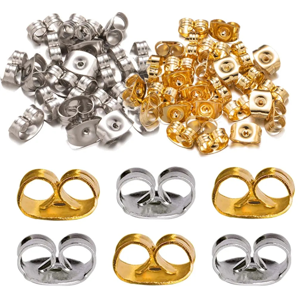 100pcs 4.5x6mm Gold Stainless Steel Butterfly Earring Safety Back Stopper for Stud Hypoallergenic Jewelry Making Finding Supply Oasis Select