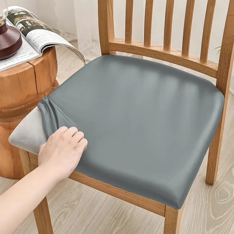 1PCS Waterproof PU Leather Office Chair Seat Covers Removable Solid Color Computer Chair Seat Cushion Covers For Home Office Oasis Select Gray