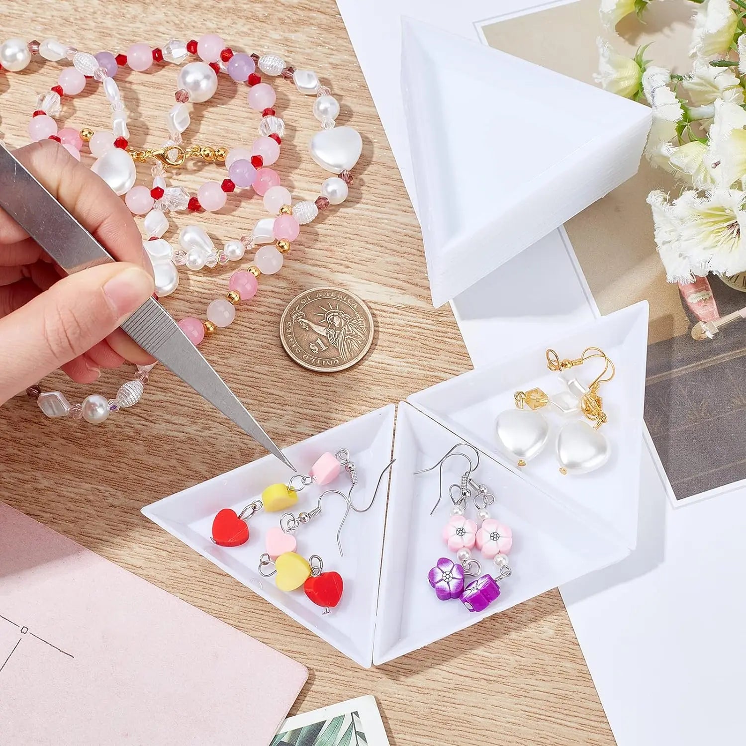 1/10Pcs Triangular Tray Boxes Tweezers for Rhinestone Diamond Stotrage Handmade Supplies Jewelry Display Organizer Accessories Oasis Select