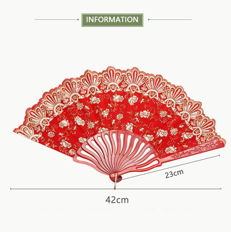 Little Flower Rose Folding Fan Ancient Style Held Dance Fans Party Wedding Prom Dancing Summer Fan Accessories Oasis Select