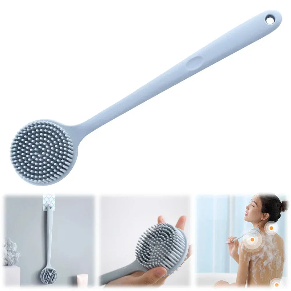 Silicone Long Handle Shower Brush Soft Haired Lazy Bath Tools Back Scrubber Sponge Exfoliating Skin Massager Bathroom Tools Oasis Select