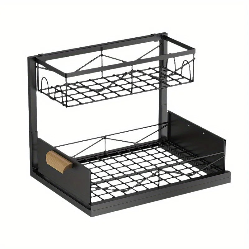 2-Tier Sliding Under Sink Organizer - Rustproof Metal Storage for Kitchen & Bathroom Cabinets,Ideal for Cleaning Supplies Oasis Select