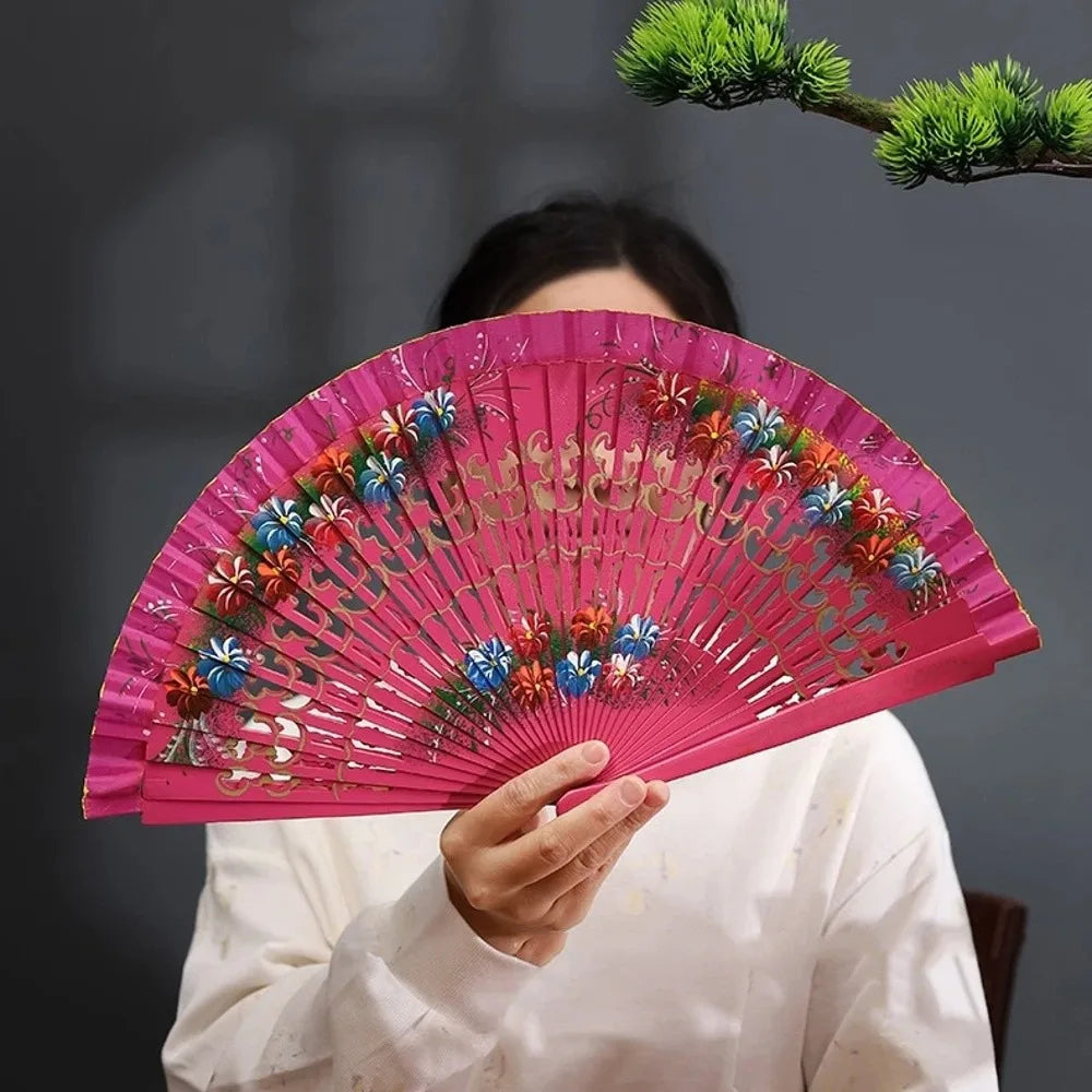 Traditional Classic Hand-painted Fan Colorful Hand Crafted Chinese Style Fan Antique Decorative Folding Fan Photography Prop Oasis Select Rose Red