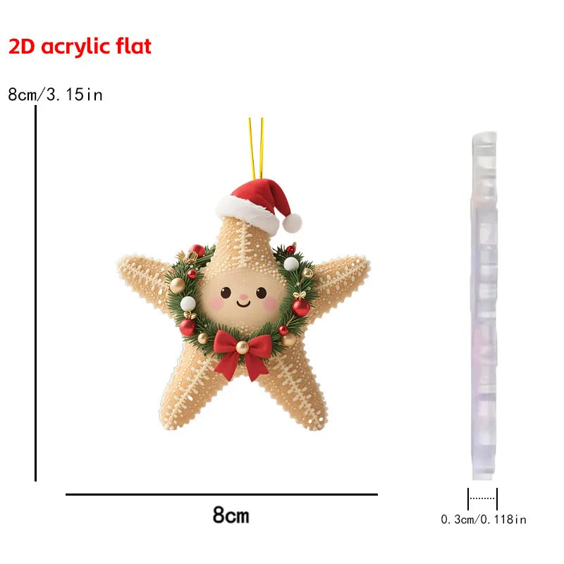 Christmas Animal Series 2D Flat Acrylic Hanging Ornaments for Christmas Party Home Decor Backpack Key Chains Tree Christmas Deco Oasis Select Starfish
