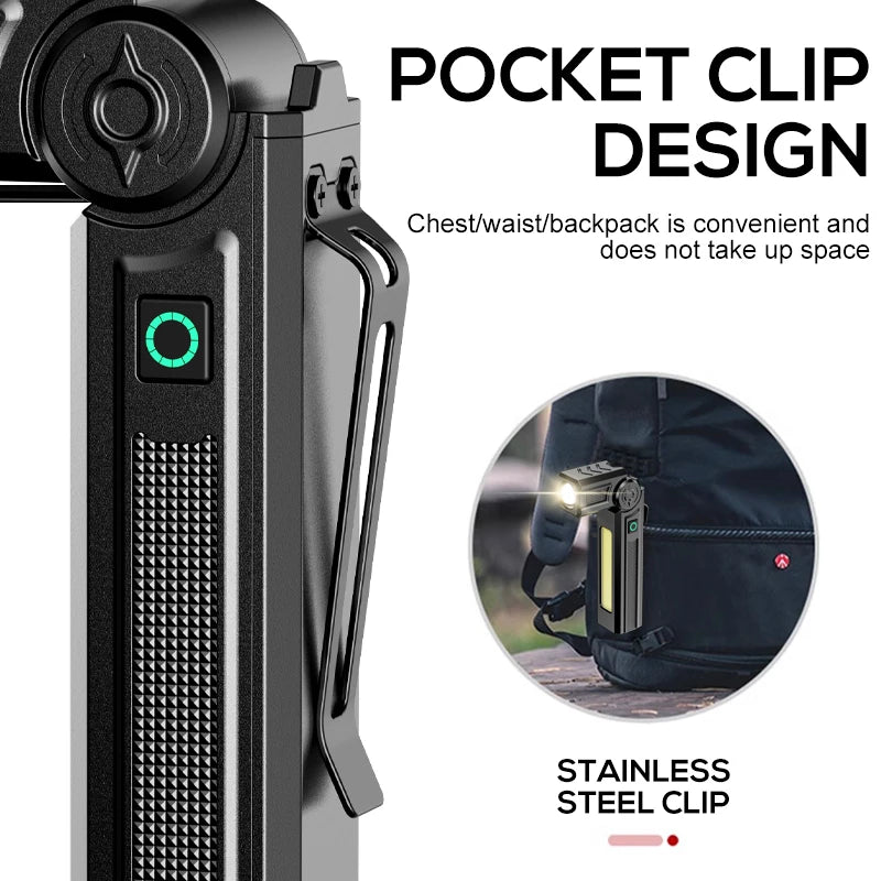 New Portable COB LED Flashlight USB Rechargeable Work Light Magnetic Lanterna Pen Clip Lamp with Built-in Battery Camping Torch Oasis Select