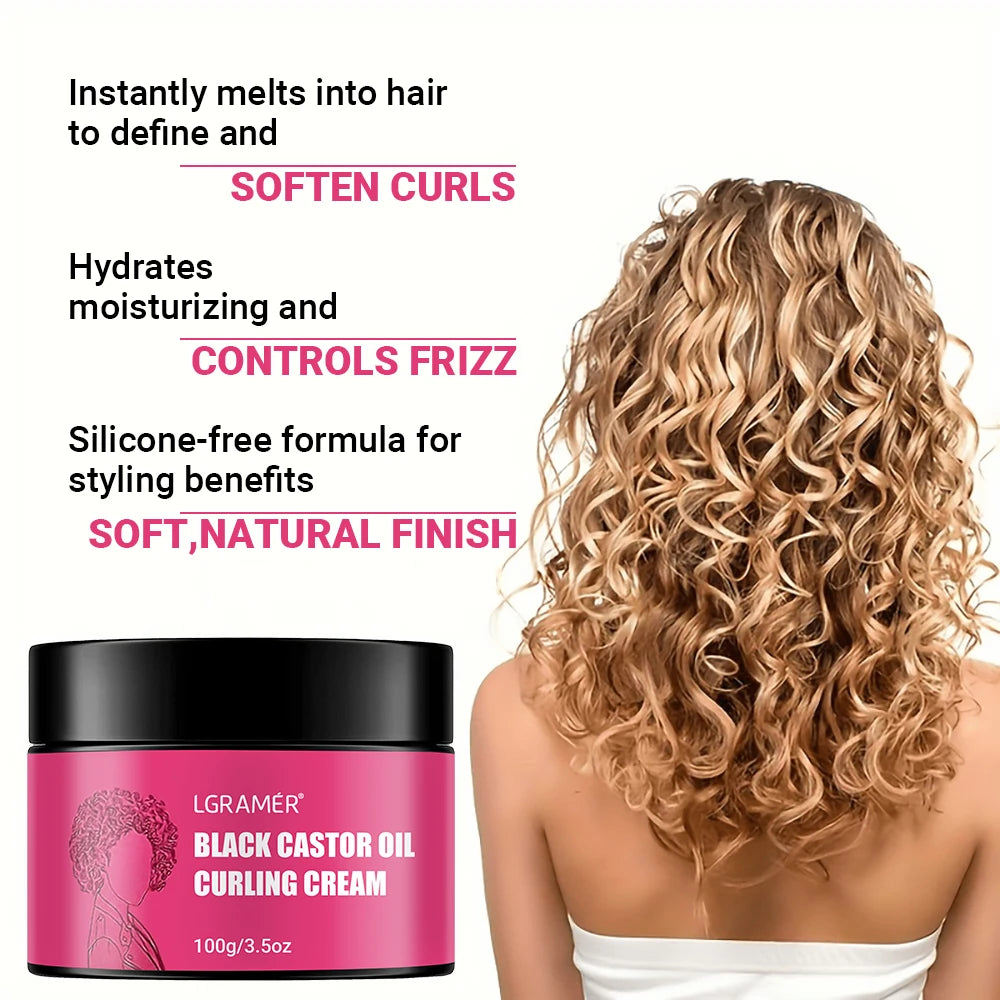 LGRAMÉR Black Castor Oil Curl Defining Cream Non-stick Hydrates & eliminates frizz, Hair-Smoothing Anti-Frizz Cream to Define Oasis Select