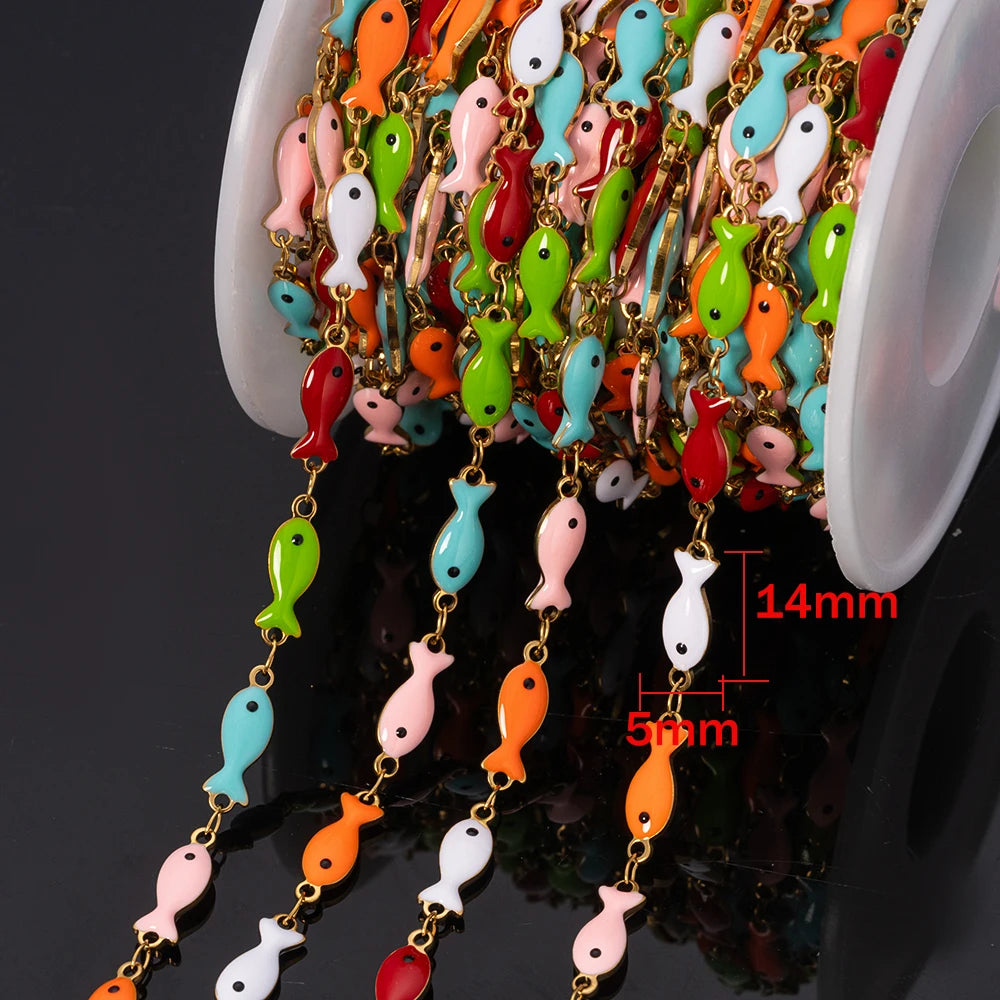 1m Stainless Steels Ocean Animal Oil Drip Chain Enamel Link for Women DIY Crafting Bracelet Jewelry Making Supplies Findings Oasis Select Gold S Fish