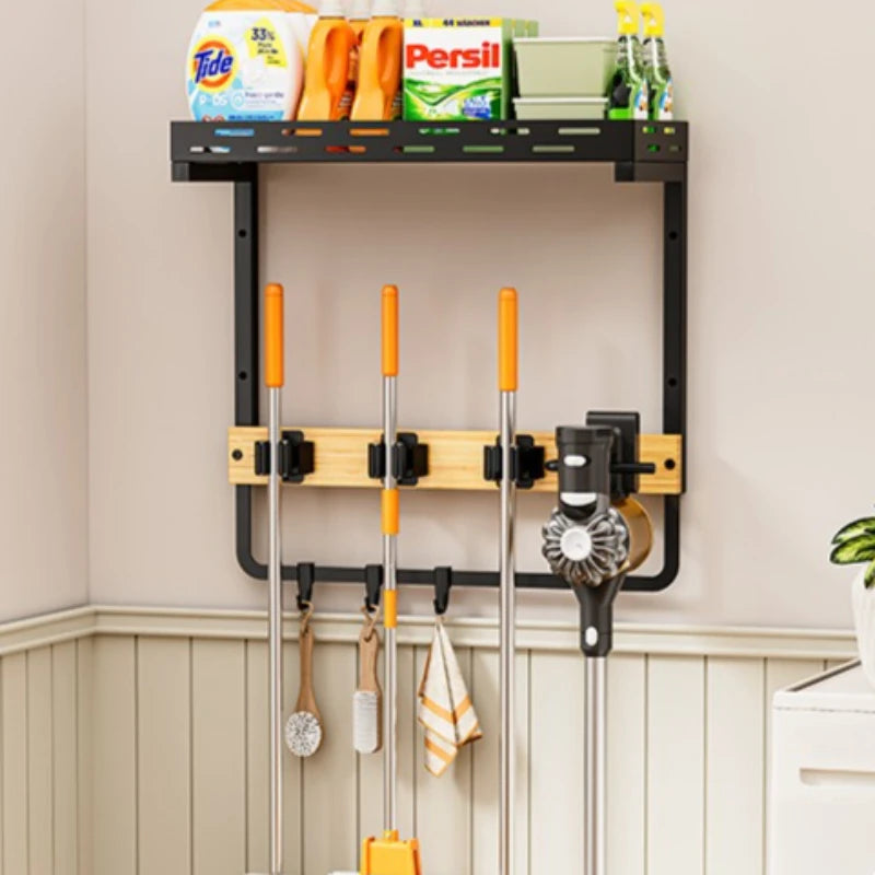 Household wall-mounted broom rack, mop clip, balcony, courtyard finishing and storage, hanging cleaning tool storage rack Oasis Select