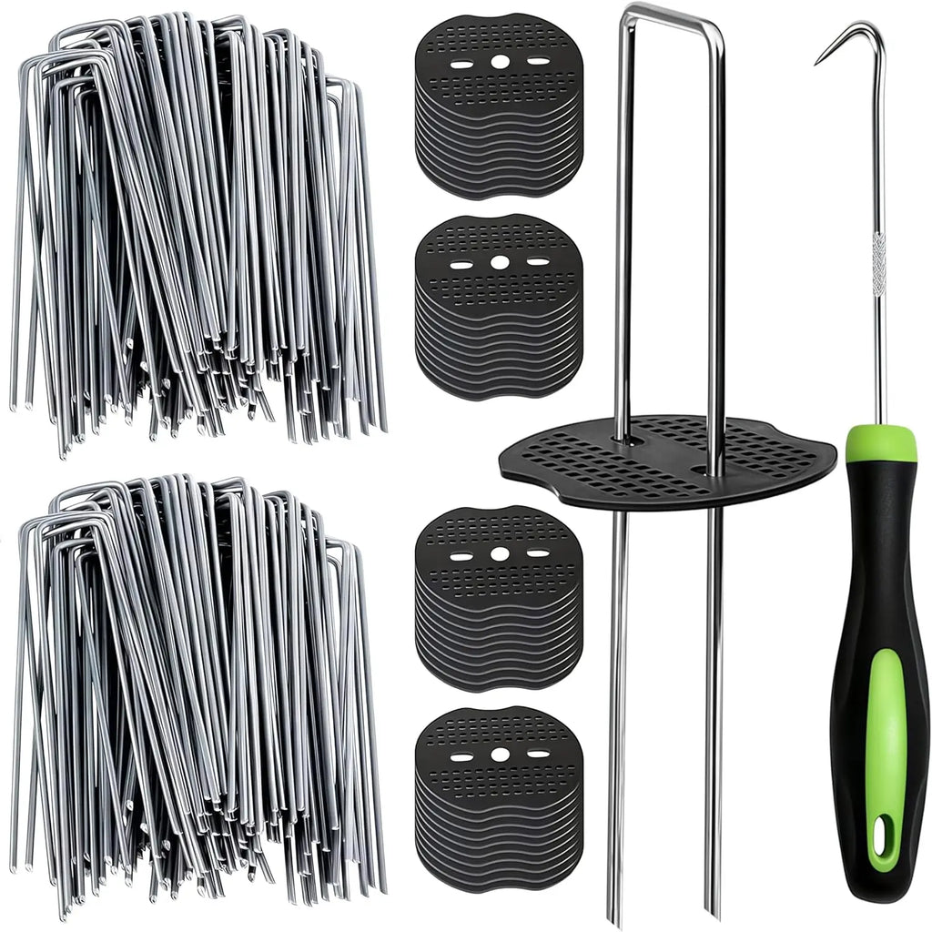 Pick Hook Included U-Shaped Garden Stakes Staples with Plastic Fixing Gasket Assortment Kit for Lawn Ground Cover Fence Oasis Select