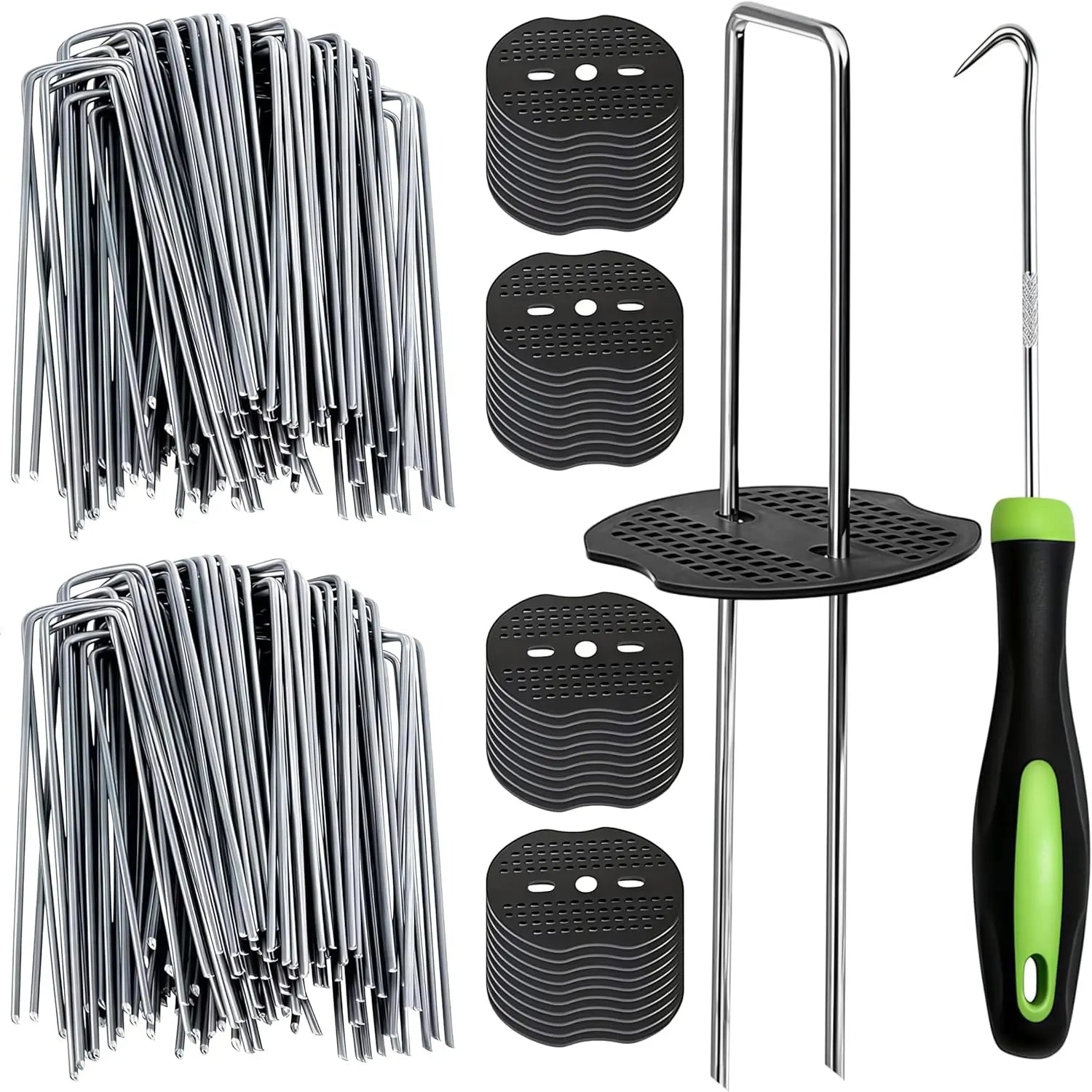 Pick Hook Included U-Shaped Garden Stakes Staples with Plastic Fixing Gasket Assortment Kit for Lawn Ground Cover Fence Oasis Select