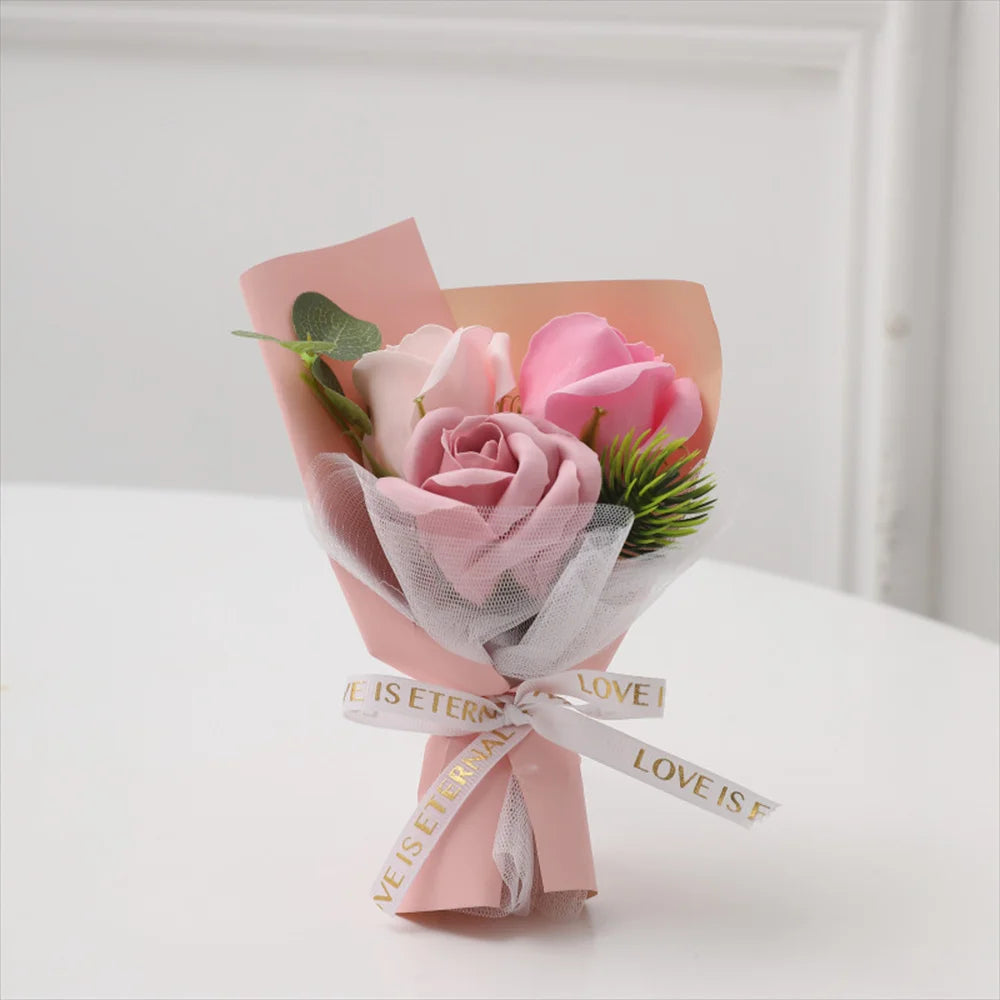 3 Heads Soap Rose Bouquet Valentines Day Gift For Friends Wedding Bouquet Home Decor Rose Flower Bouquet Wedding Party Gift 2024 Oasis Select Light pink