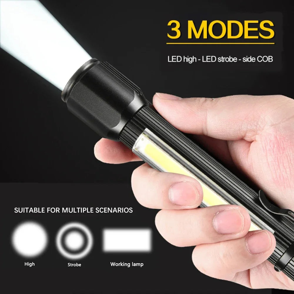 Rechargeable Zoom LED Flashlight Handheld Torch with 3 Modes Waterproof High Power Light Hand Lamp For Working Outdoor Camping Oasis Select