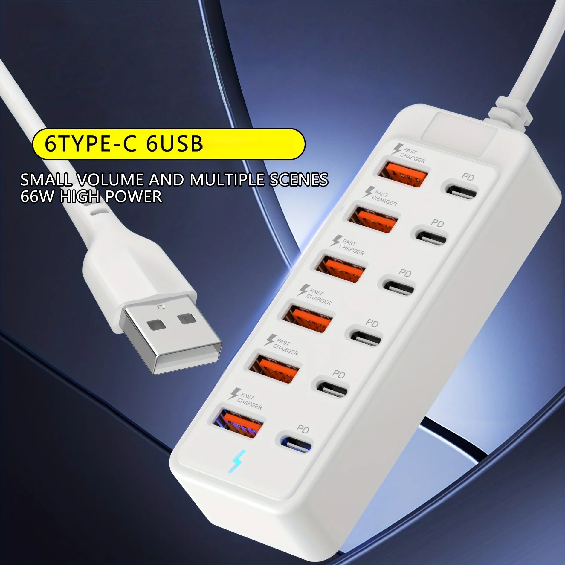 Fast-Charging Multi-Port Charger, 6-Port USB with Individual Ports & Power Indicator, Compatible with USB-C/USB-A Devices Oasis Select