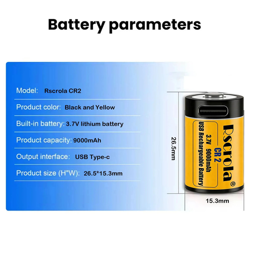 CR2 9000mAh 3.7V Li-ion Battery USB Fast Charging, Durable Rechargeable CR15H270 15270 for GPS Cameras Medical Oasis Select
