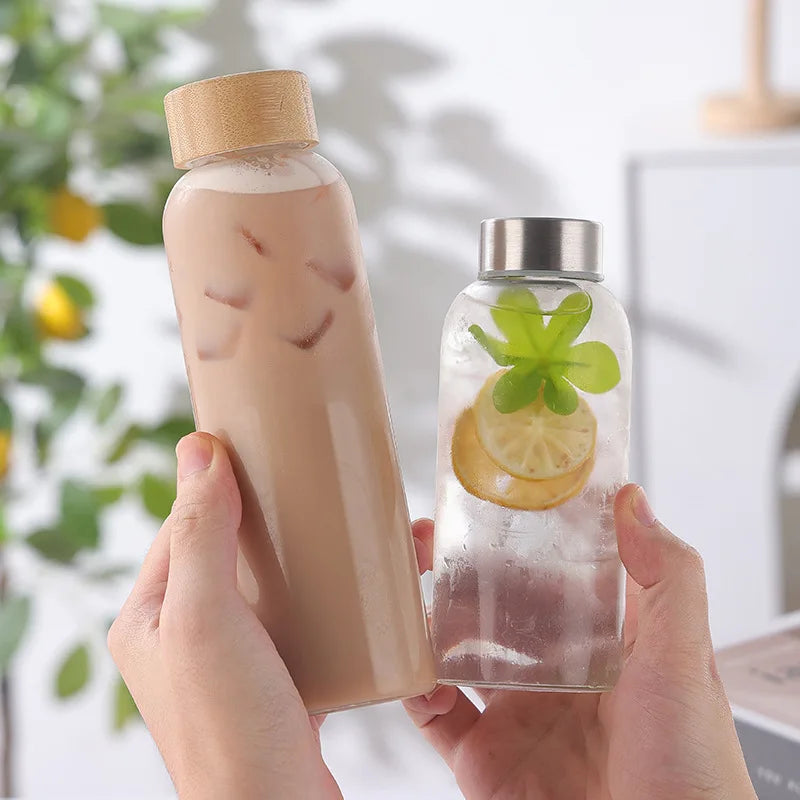 500/750/1000ml High Borosilicate Glass Cup Travel Bottle Car Portable Glass Water Bottle Sealed Beverage Bottle Juice Cup Oasis Select