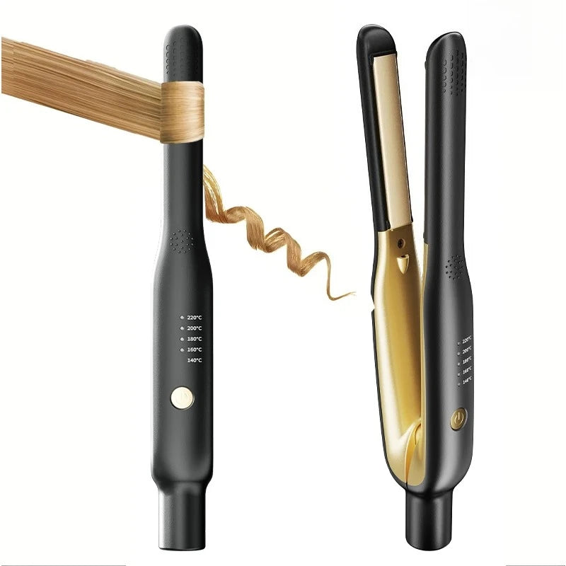 URGGU 2-in-1 Mini Ceramic Hair Straightener & Curler Flat Iron