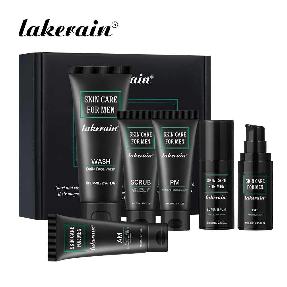 Lakerain Skin Care for Men Kit Oil Control Skin Firming Increase Hydrate Deep Cleaning Face 7 PCS Per Set Travel Skin Care Kit Oasis Select