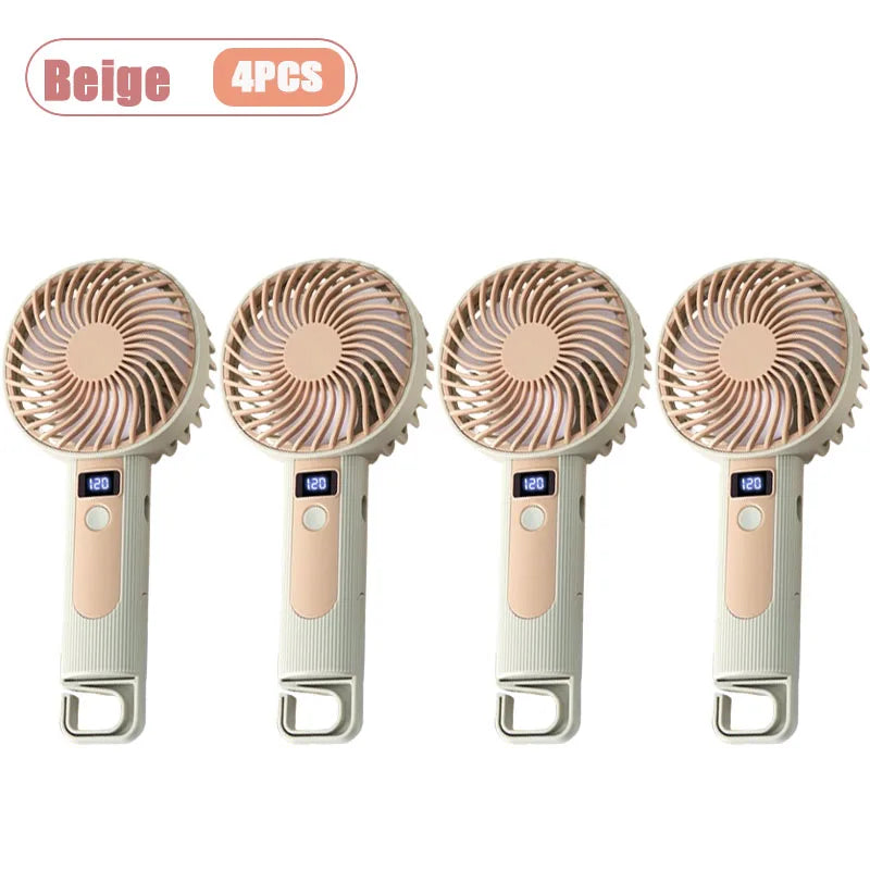 Digital Display Handheld Fan Mini Portable USB Rechargeable 2 in 1 Desktop Standing Cooling Fan for Office Travel Outdoor Oasis Select Beige-4PCS