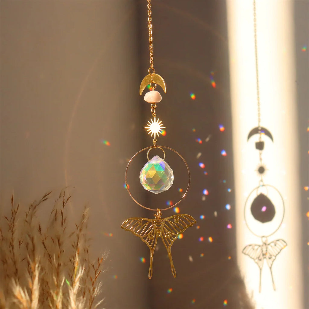 Brass Butterfly Moth Crystal Sun Catcher Pink Crystal Rough Window Room Garden Decor Hanging Ornament New Oasis Select 9