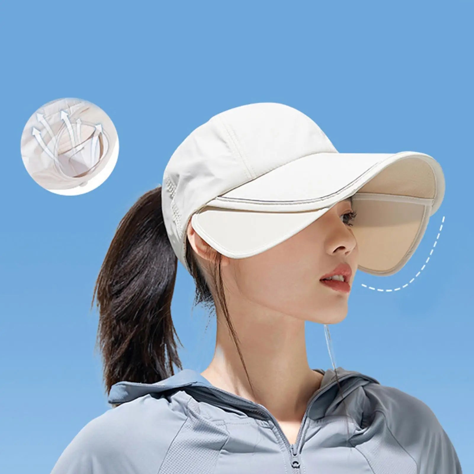 Sunscreen Hats Widened Brim Summer Sun Hat Outdoor Big Brim Cap Breathable Fishing Hat Retractable Sunshade UV protection Oasis Select