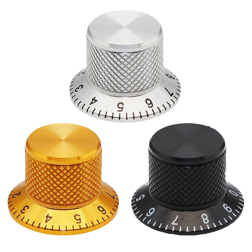 2PCS Aluminum Solid Core Potentiometer Knob Cap Volume Adjustment Knob Hole 6MM Audio Electric Guitar Bass Knob Screw Oasis Select Silver